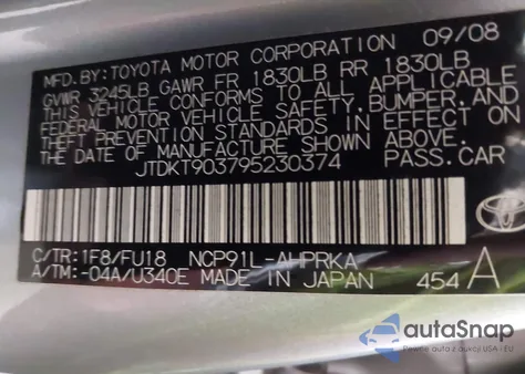 2009 Toyota Yaris из США, поврежденный, VIN JTDKT903795230374